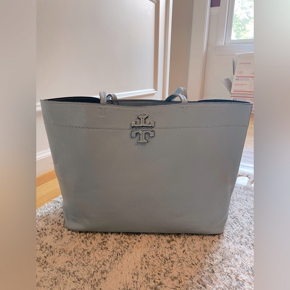 Tory Burch Sky Blue Leather Tote Bag